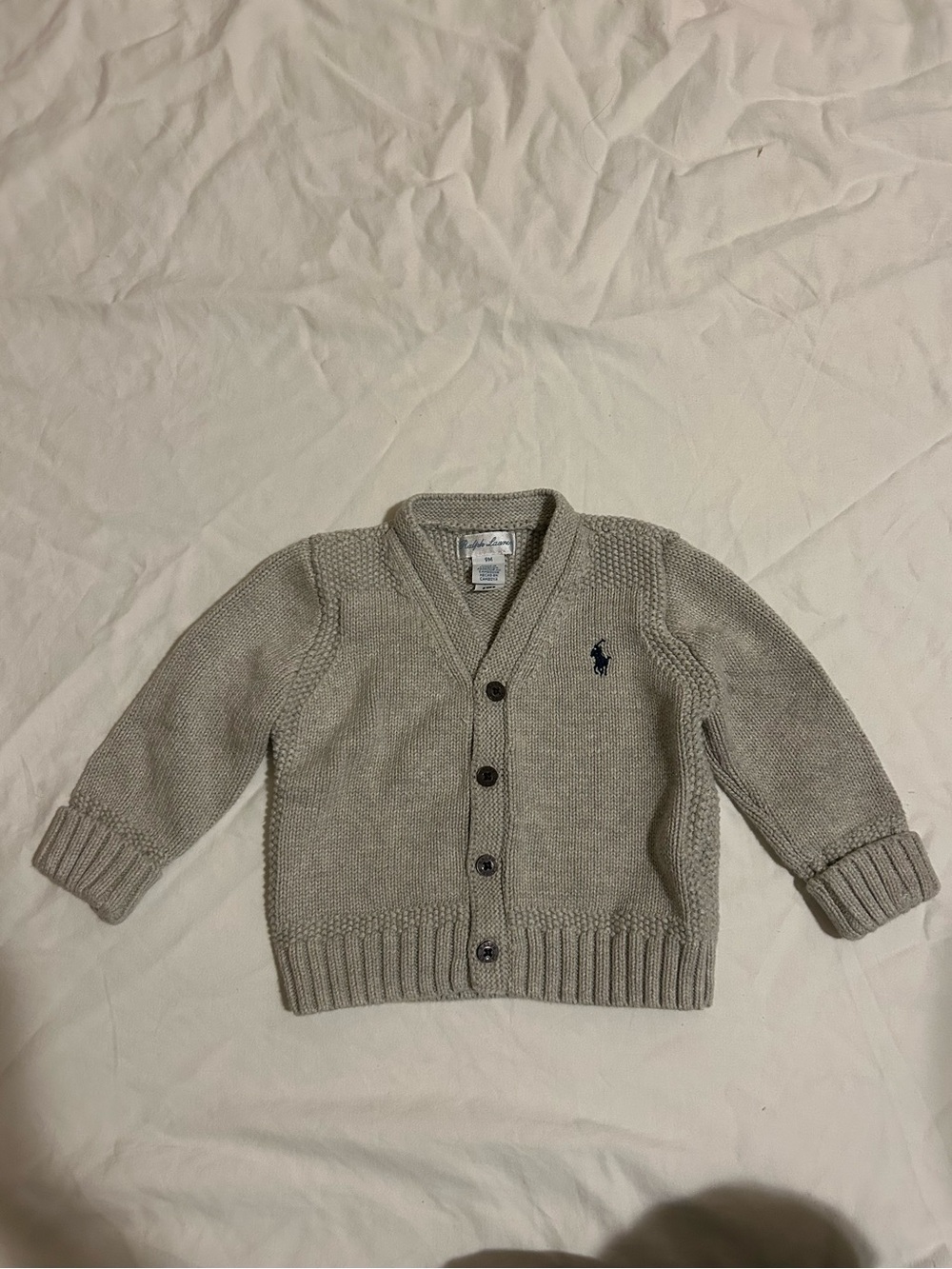 Baby Ralph Lauren Grey Knit Shawl Collar Cardigan 9M